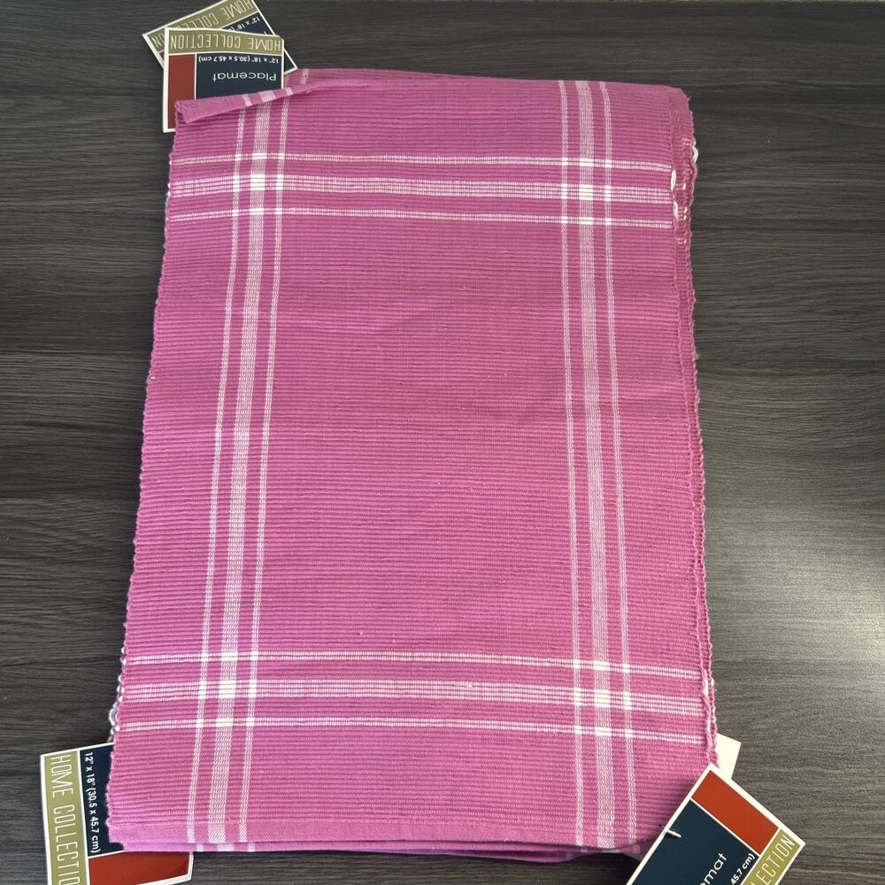 Pink Ribbed Woven Cotton Placemats 12x18 New W/ Tags India Set Of 5 White